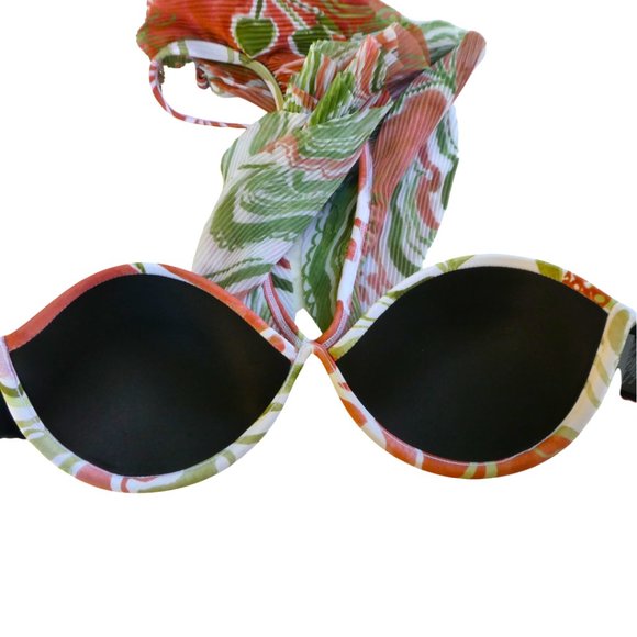 Andrea Iyamah Salama Bikini Top 3 Tier Pleated Sheer Ruffle Abstract Mushroom S - Picture 2 of 7